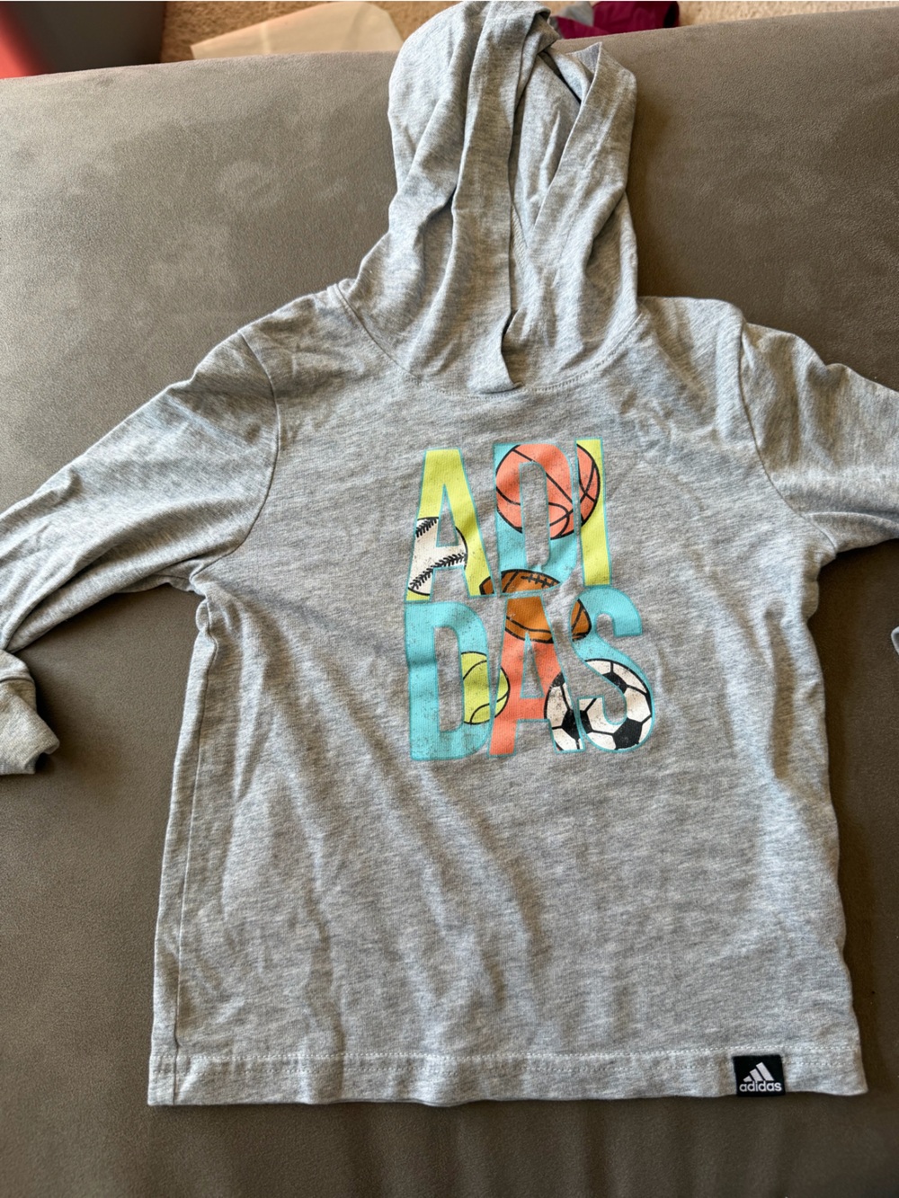adidas Grey Hoodie Tee with Colorful Sports Graphic